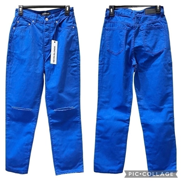 Neon Blonde NWT Size 26 Blue Lake Jean High Rise Distressed Button Fly “Cara” - Picture 1 of 10